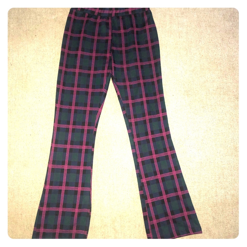 Unique plaid flare bell bottoms